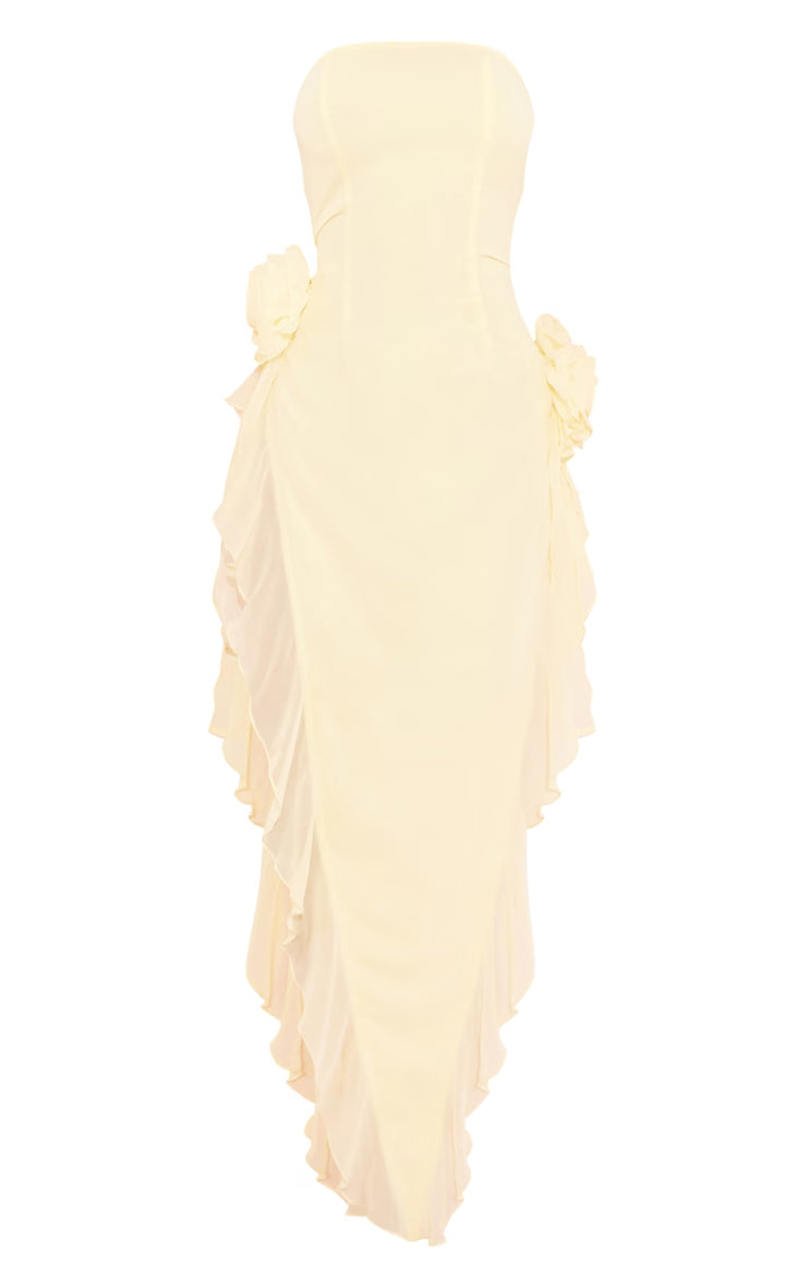 Lemon Bandeau Corsage Frill Detail Midaxi Dress