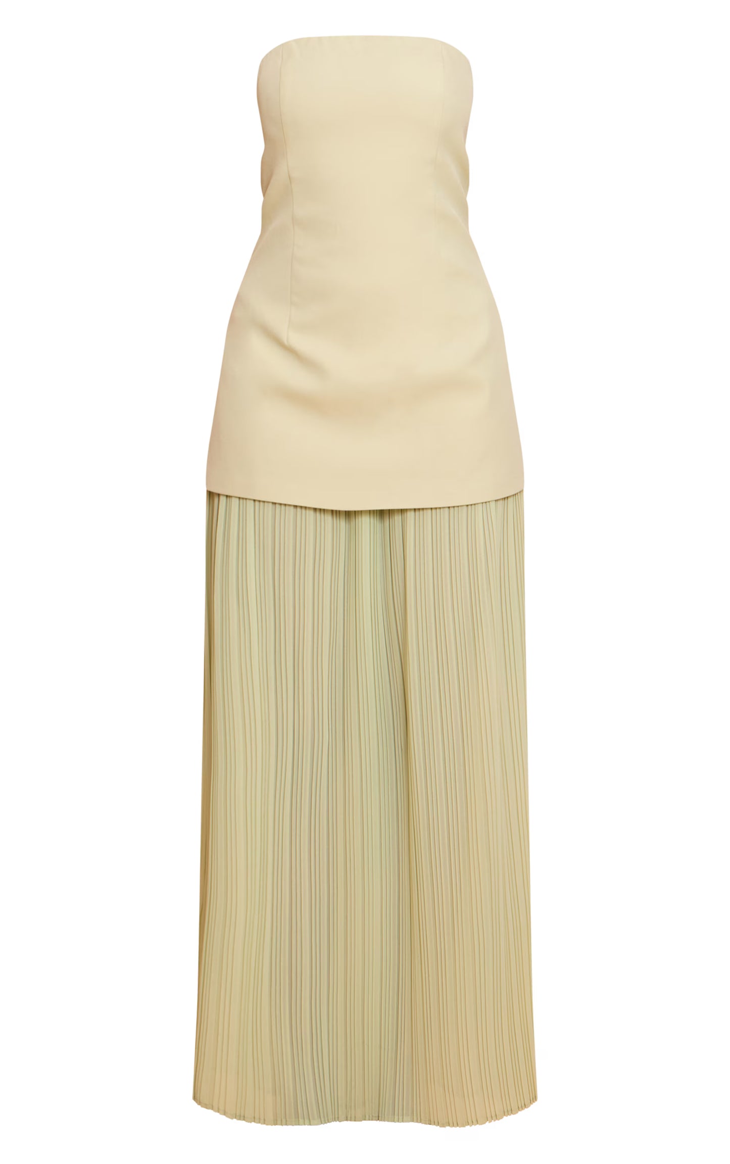 Sage Green Chiffon Pleated Skirt Panel Bandeau Maxi Dress