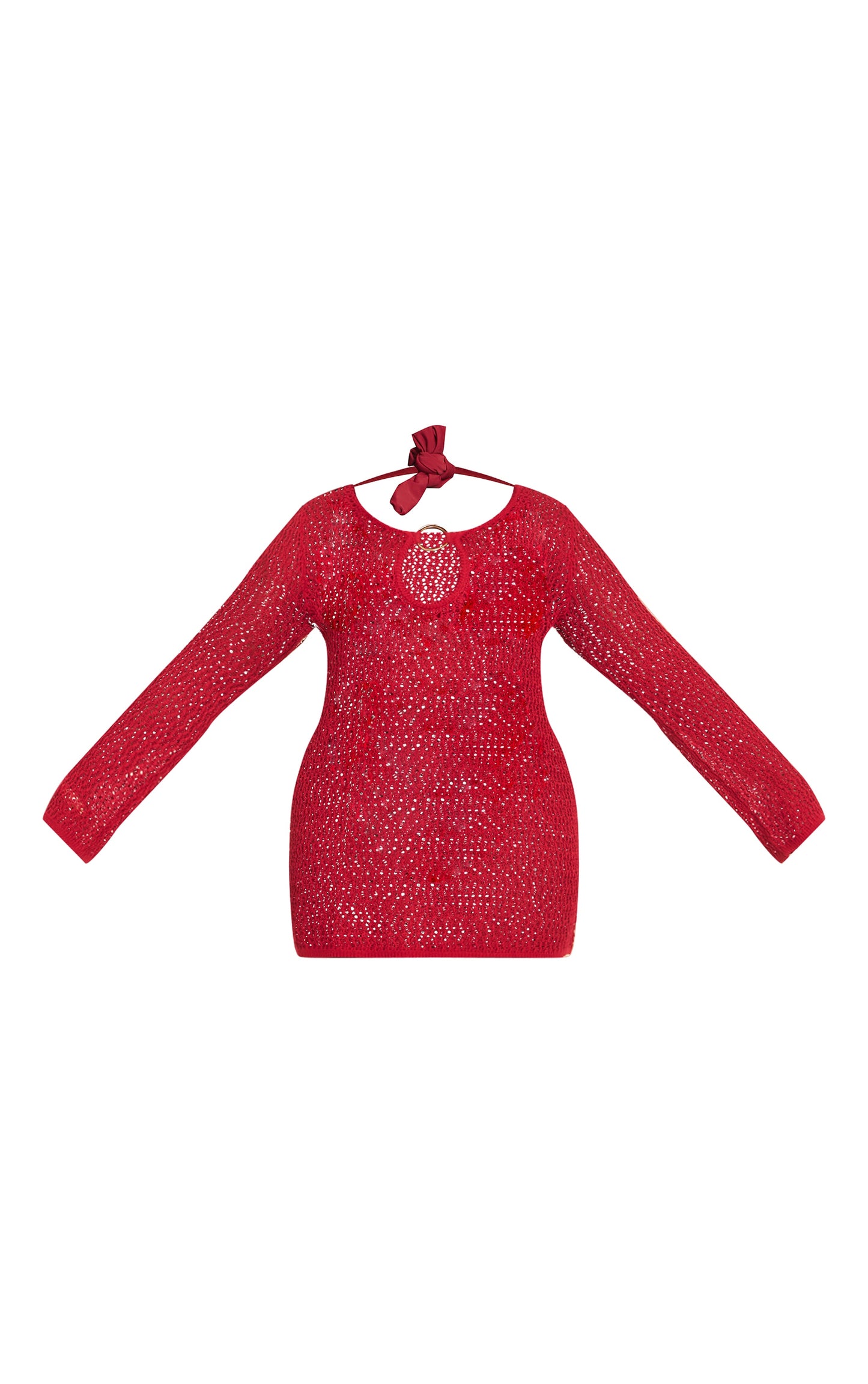 Plus Burgundy Crochet O Ring Mini Beach Dress