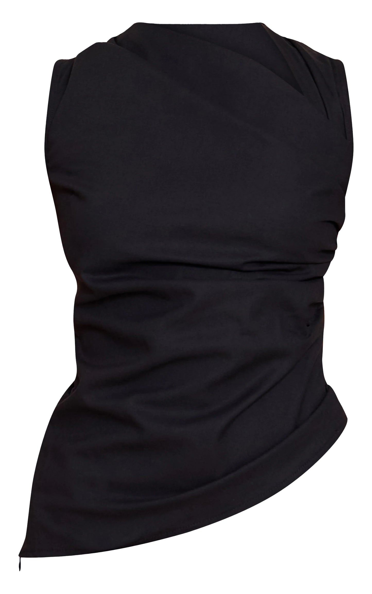 Black Linen Look Asymmetric Top