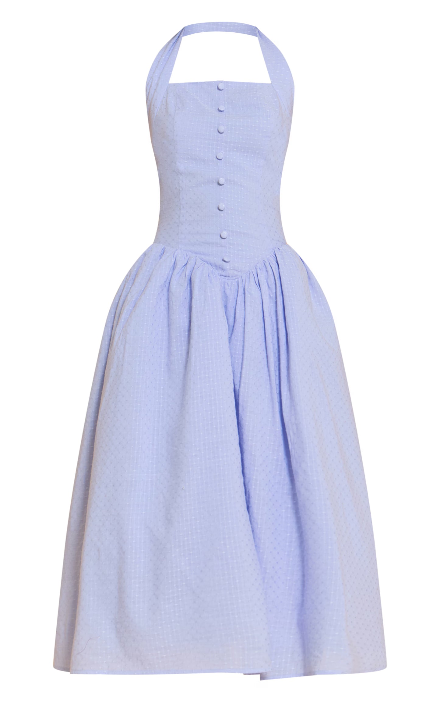Baby Blue Embroidered Cotton Halterneck Midaxi Dress