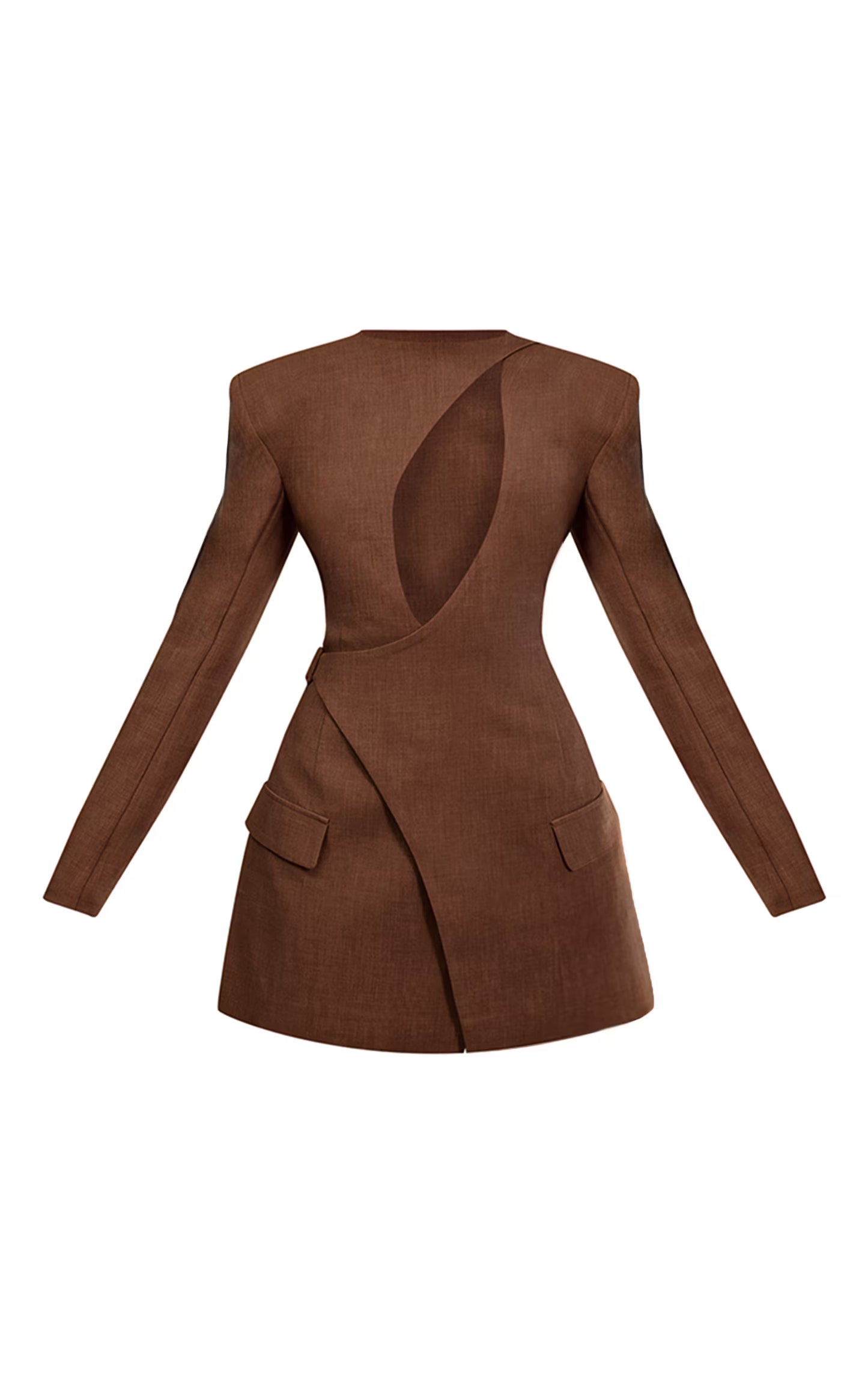 PLT Label Mocha Tailored Asymmetrical Cut Out Blazer Dress