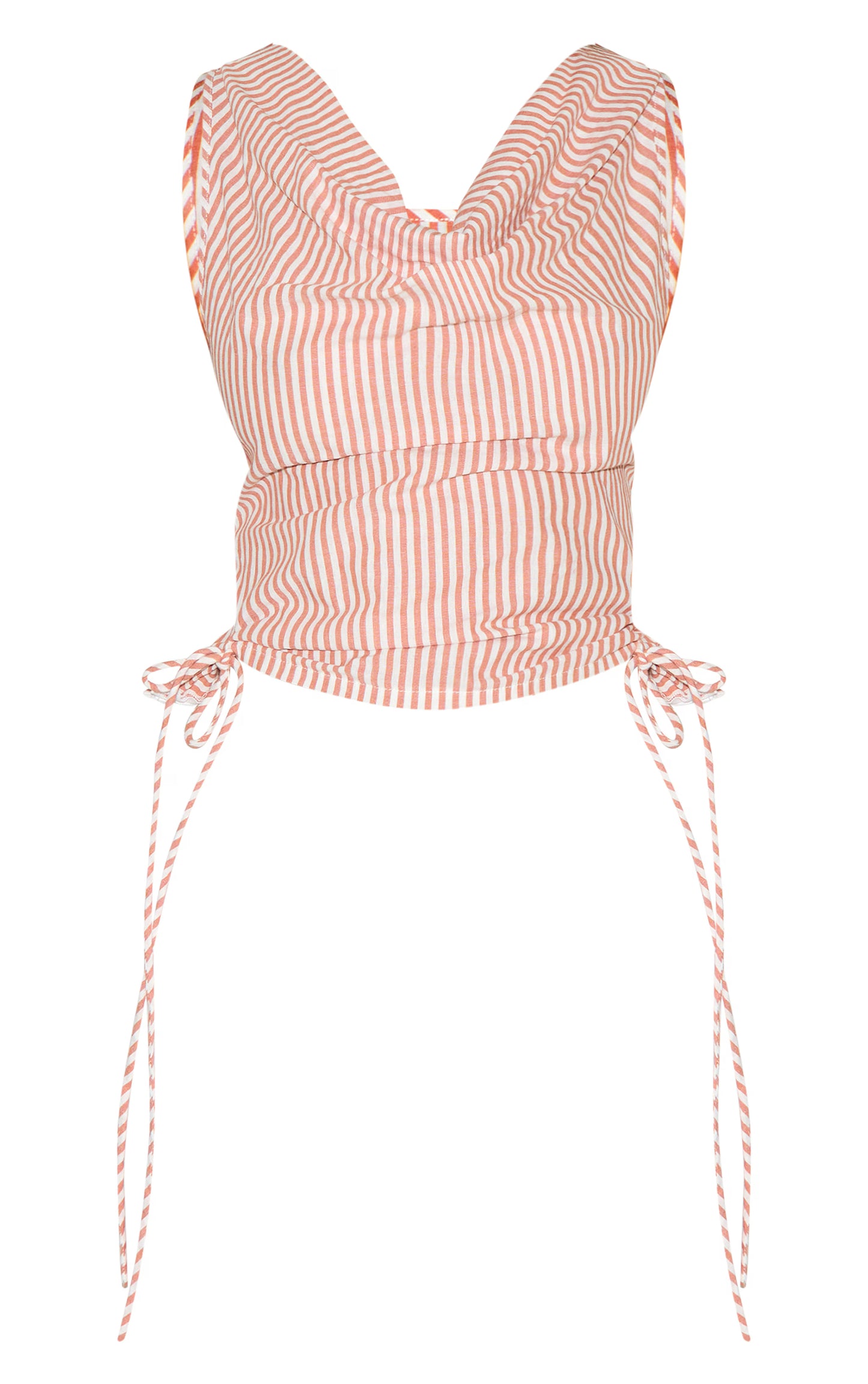 Red Striped Cowl Neck Tie Sides Long Top