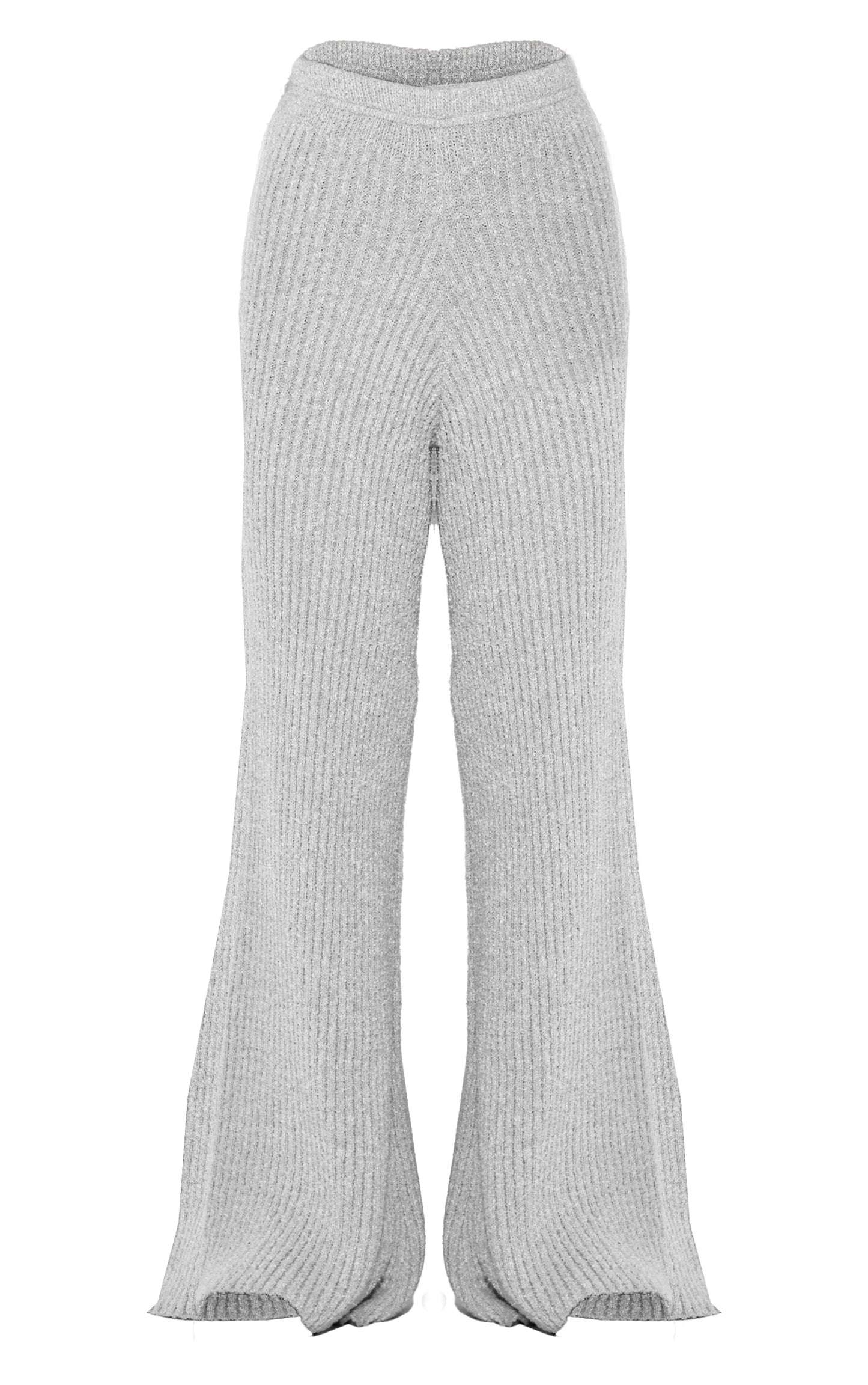 Ash Grey Rib Boucle Knit Wide Leg Pants