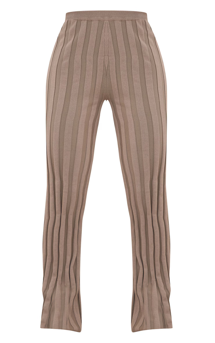 Khaki Wide Rib Knitted Pants