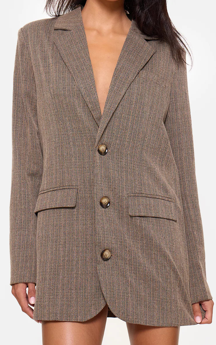 Chocolate Pinstripe Button Down Blazer Dress