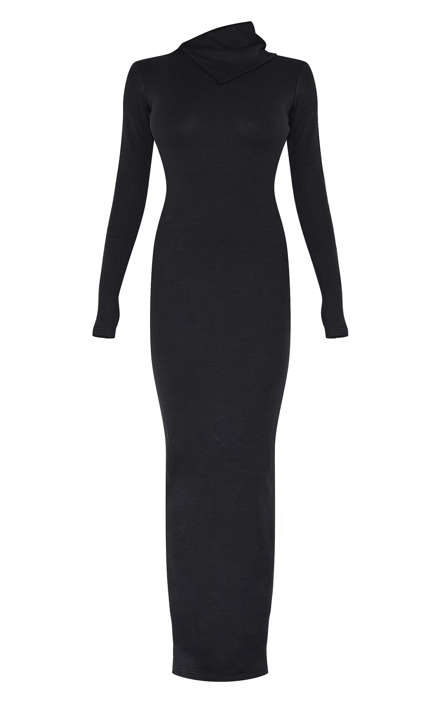Black Rib Oversized Collar Maxi Dress