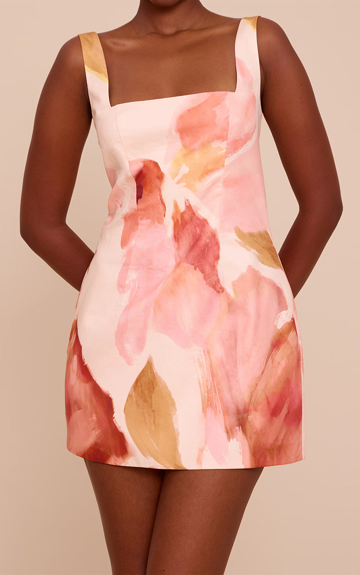 Pink Floral Abstract Print Woven A Line Shift Dress