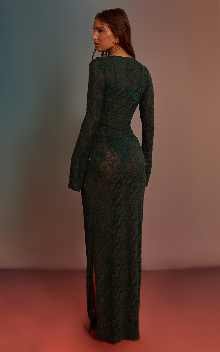 Sea Green Textured Knit Plunge Front Maxi Beach Dress