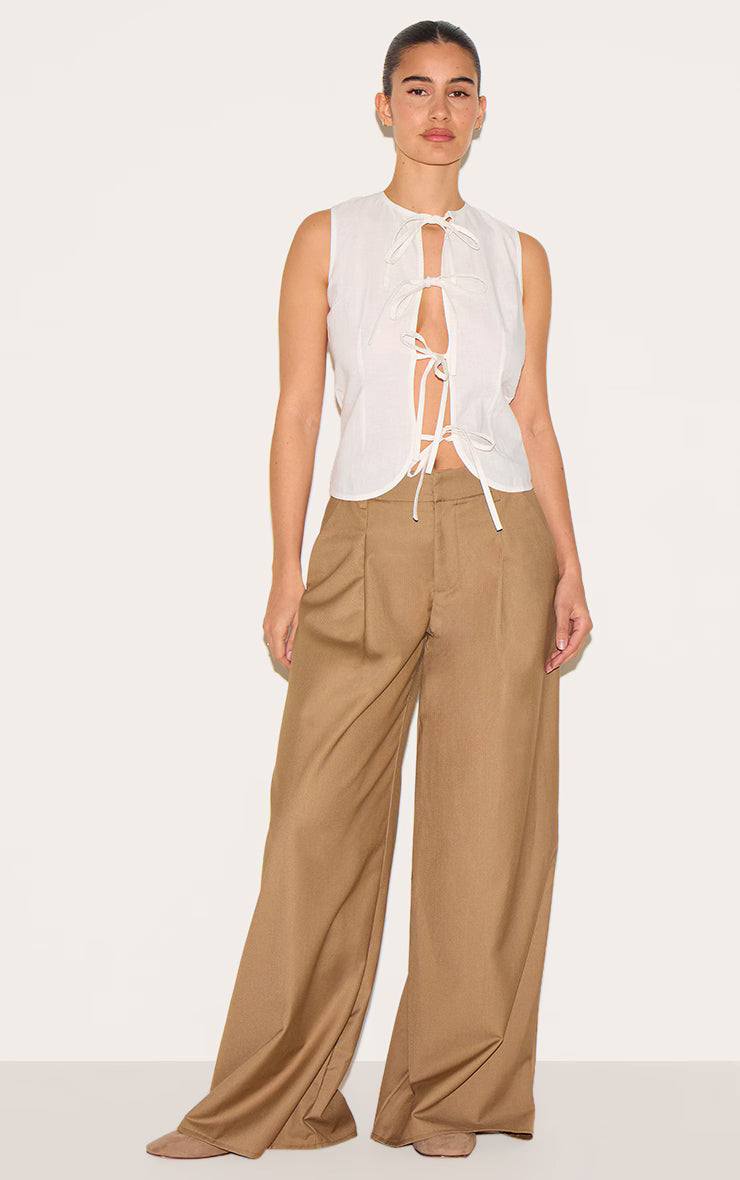 White Lightweight Woven Tie Front Vest