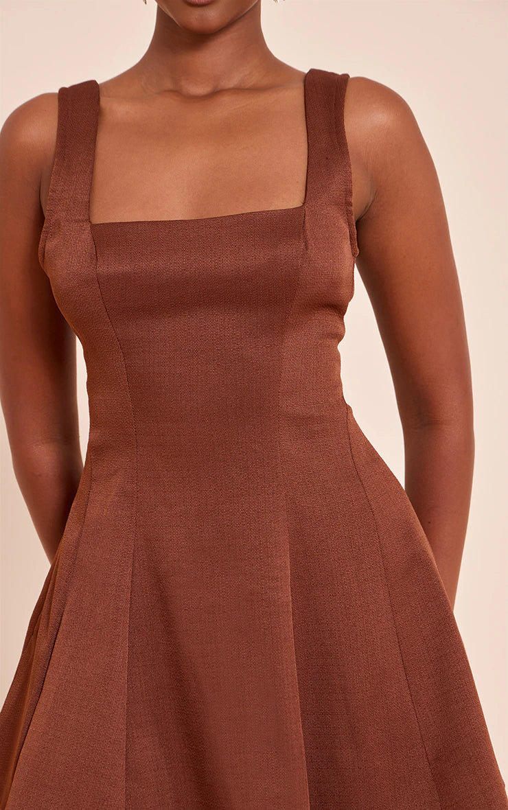 Chocolate Woven Scoop Neck Sleeveless Shift Dress