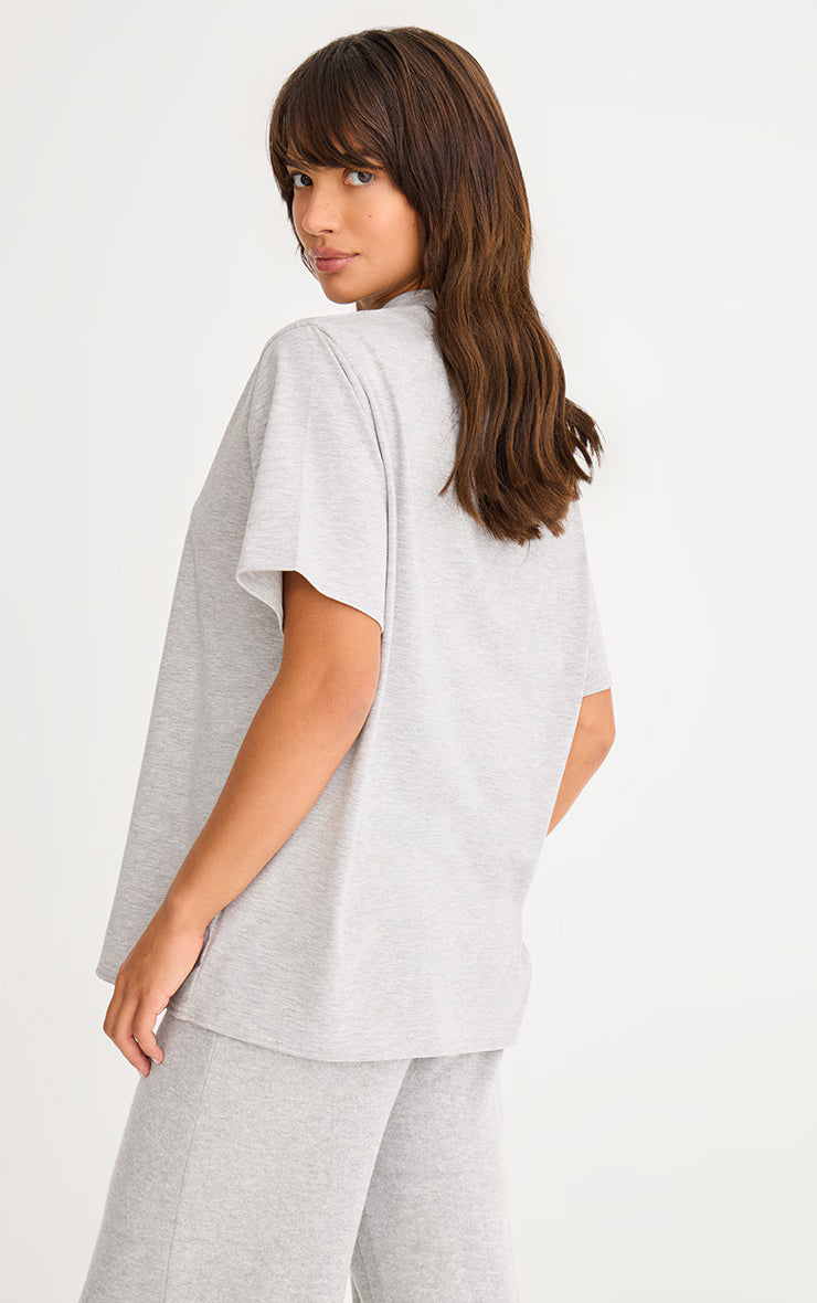 Grey Cotton Basic Oversized T-shirt