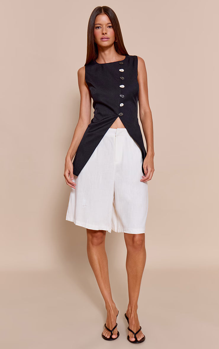 Black Woven Asymmetric Trim Detail Vest