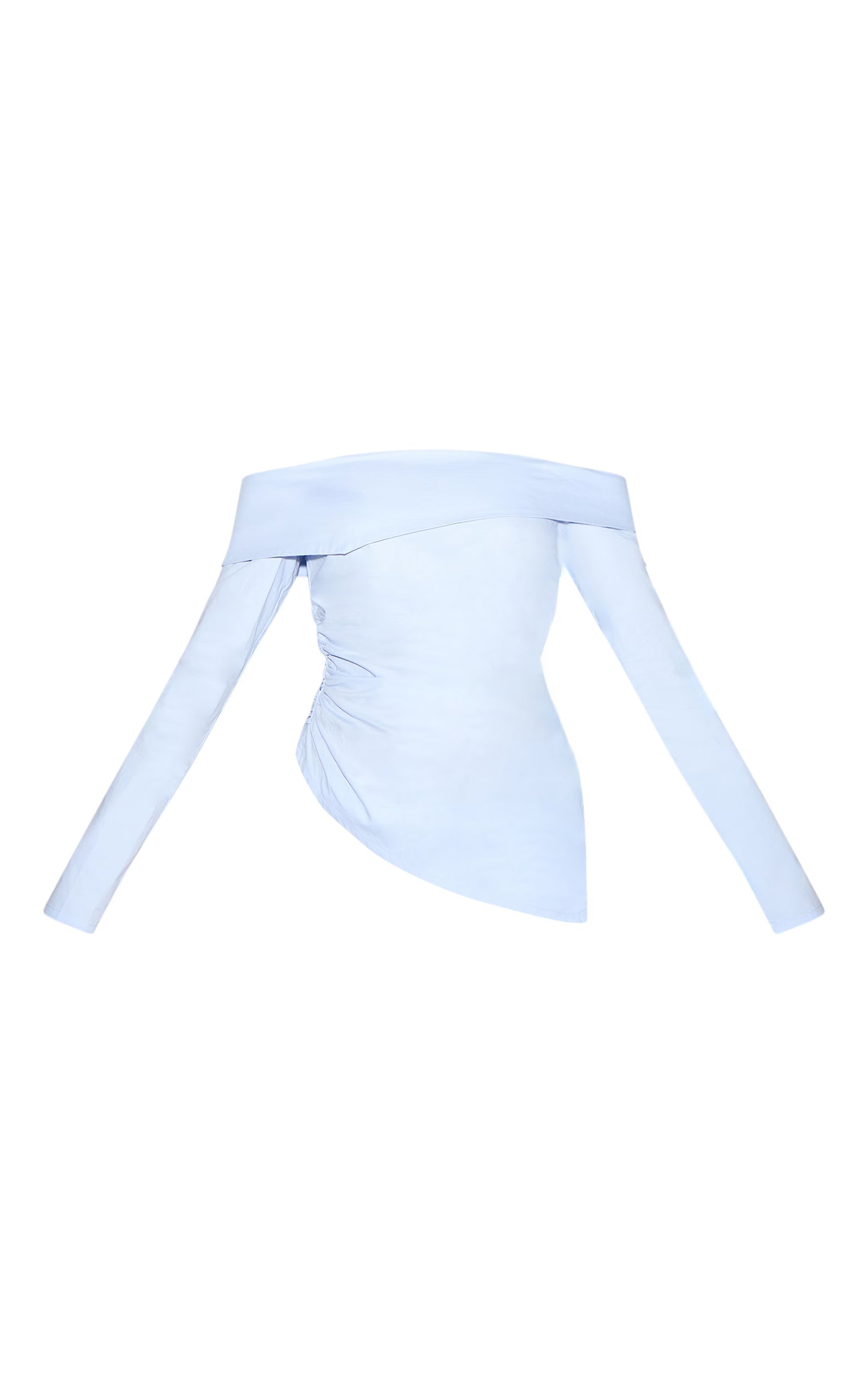 Sky Blue Cotton Ruched Asymmetric Hem Bardot Top