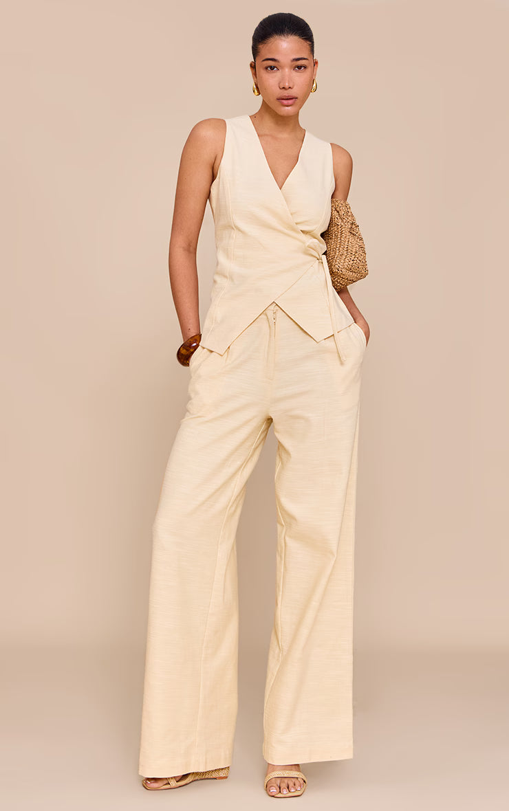 Almond Textured Asymmetric Tie Front Vest
