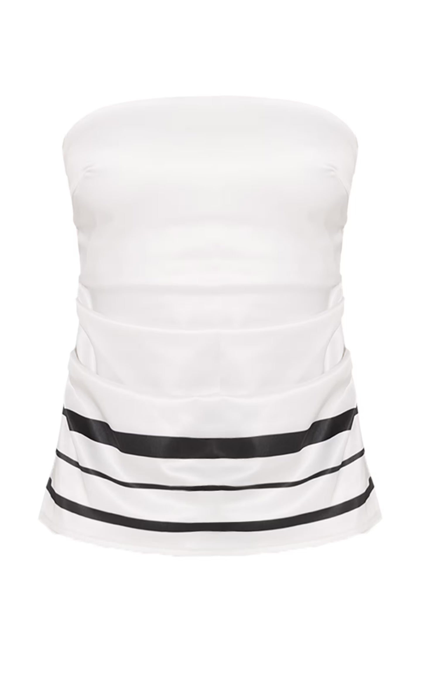 White Satin Striped Ruched Bandeau Top