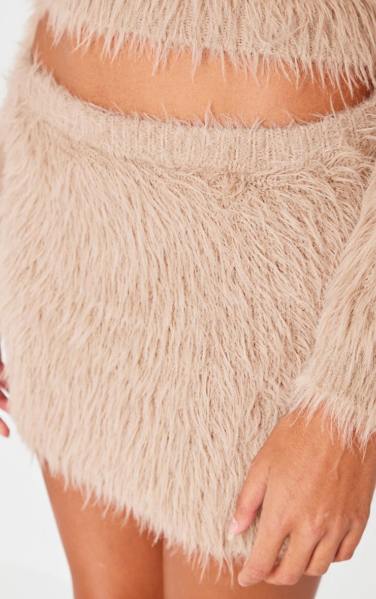 Mocha Fluffy Knit Micro Mini Skirt