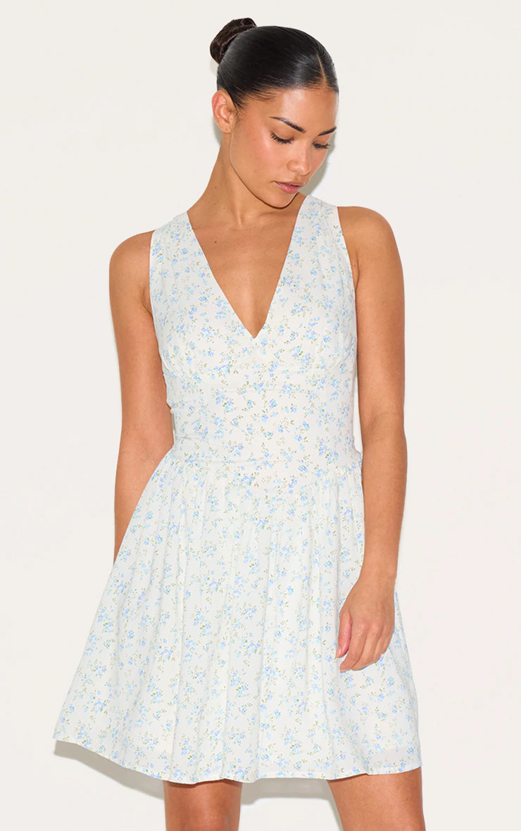 Petite White Floral Detail Mini Shift Dress