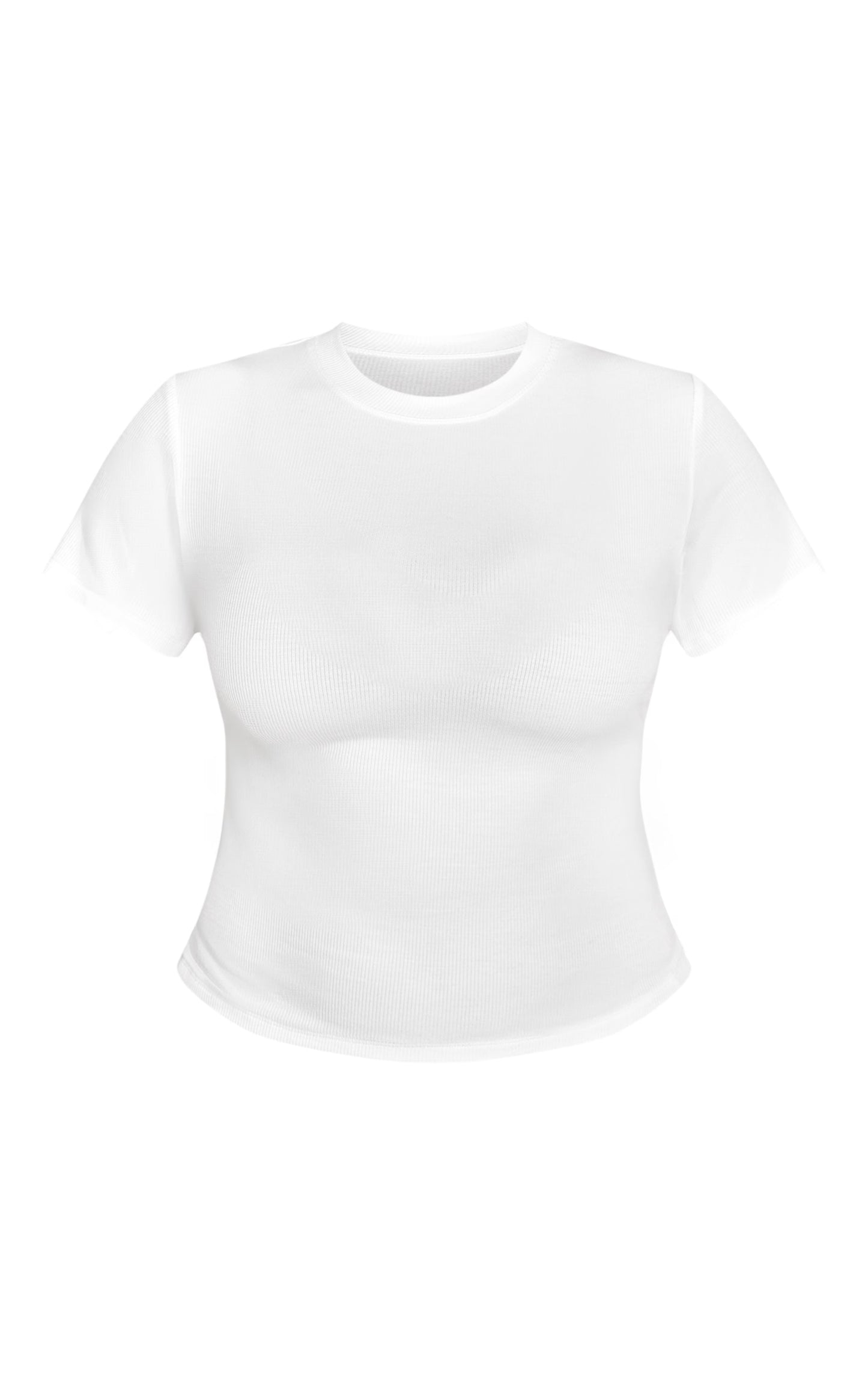 Plus White Soft Rib Crew Neck Short Sleeve Top