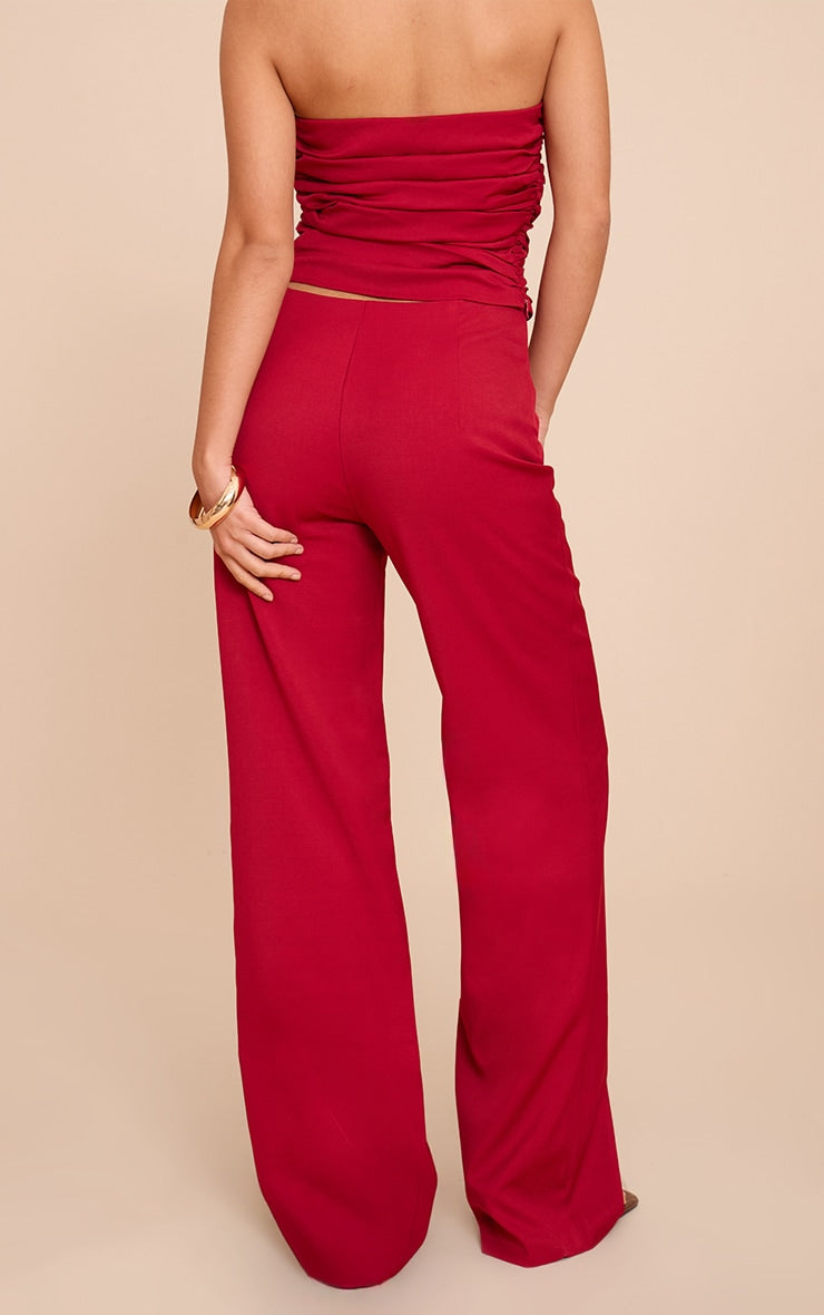 Red Tailored Woven Woven Straight Leg Pant