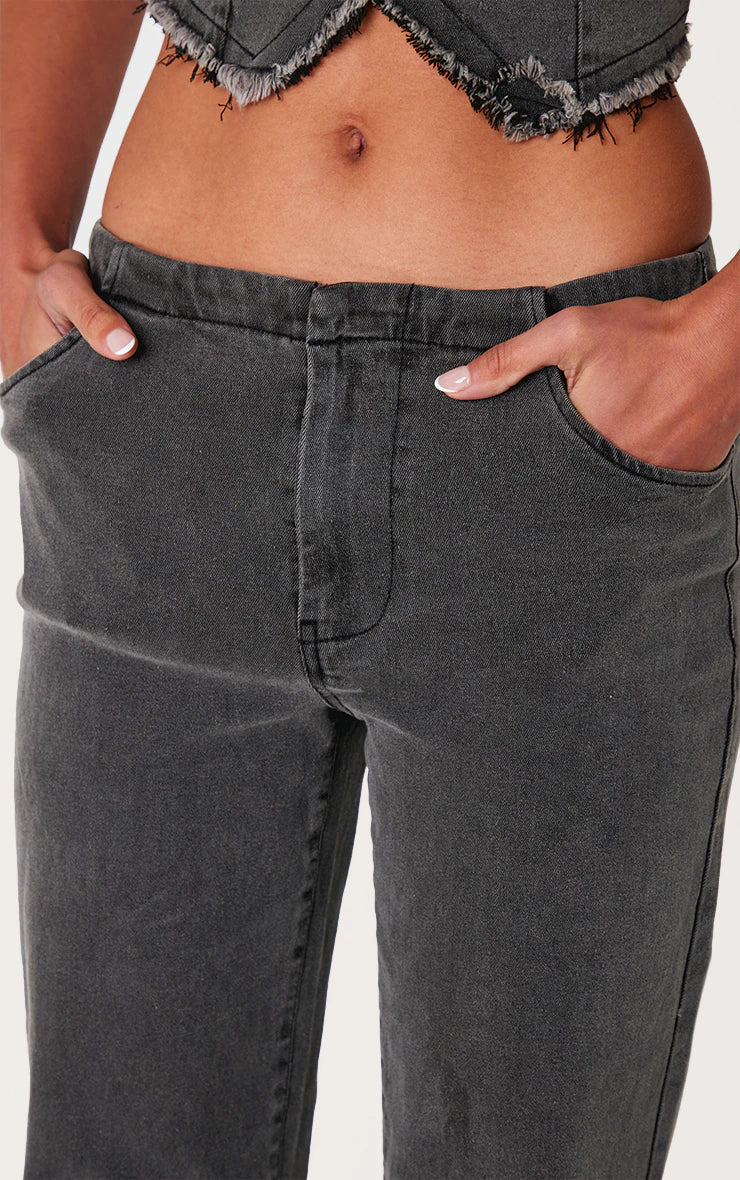 Washed Black Invisible Waistband Low Rise Straight Leg Jeans