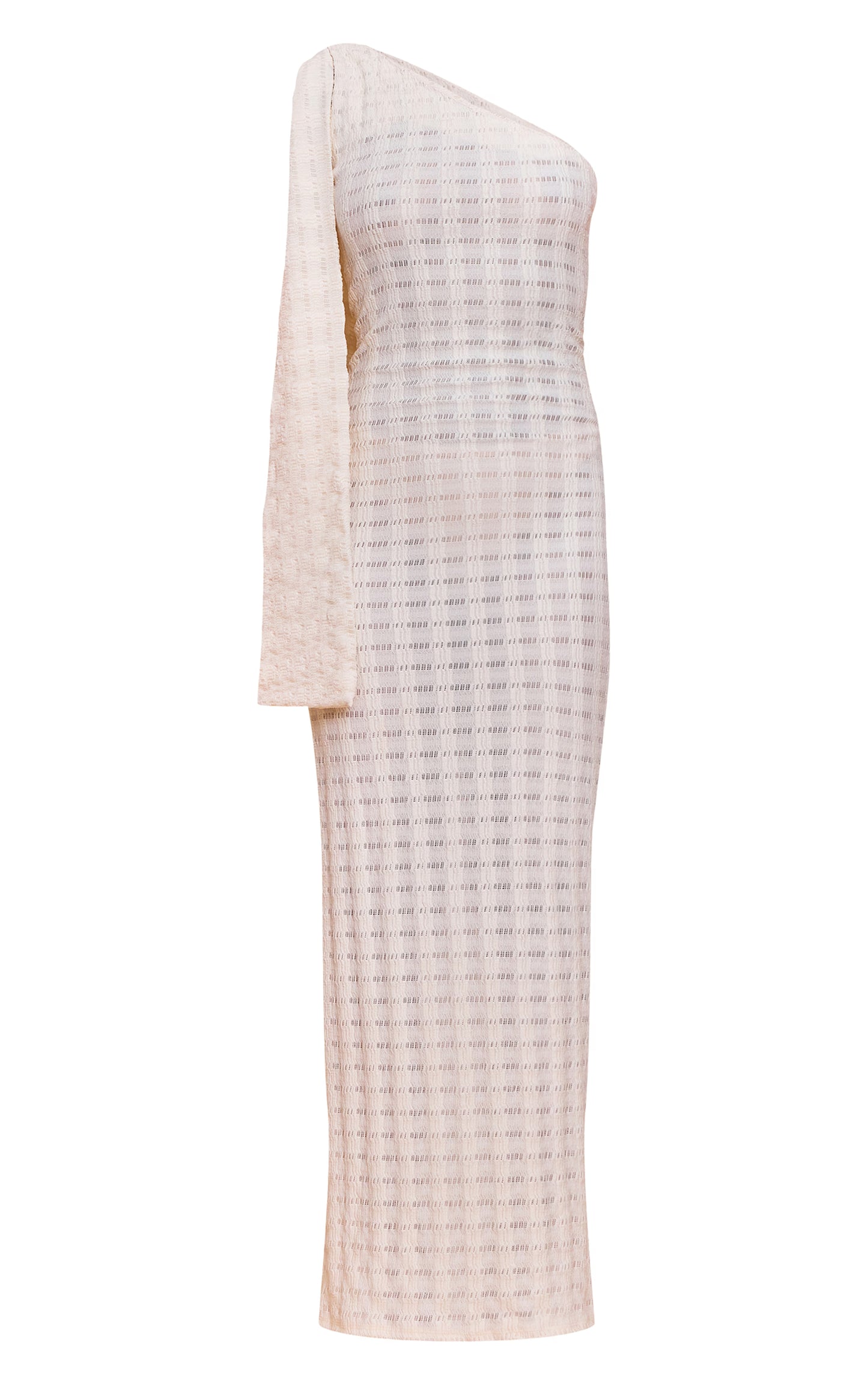 Cream Textured One Shoulder Drape Detail Maxi Dress