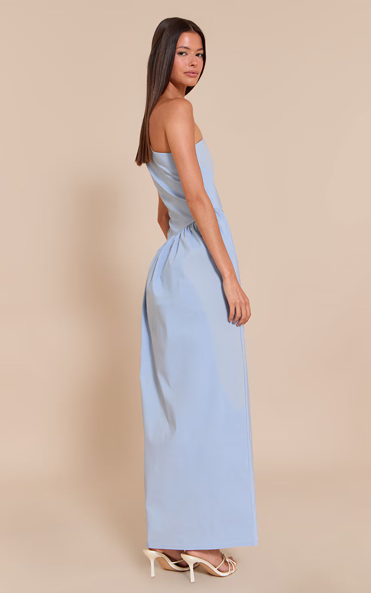 Light Blue Stretch Woven One Shoulder Maxi Dress
