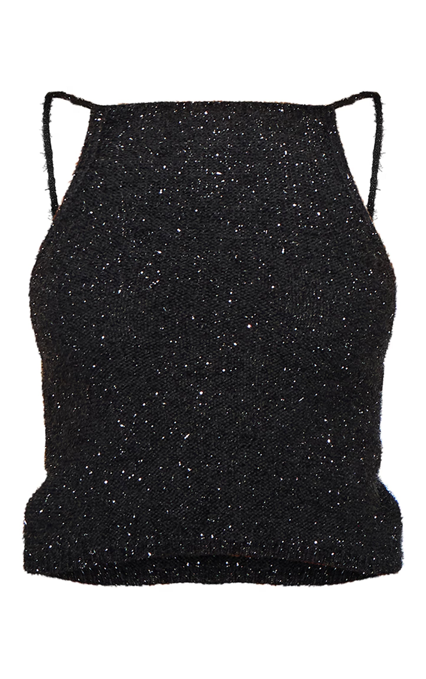 Black Tinsel Knit Detail Cami Crop Top