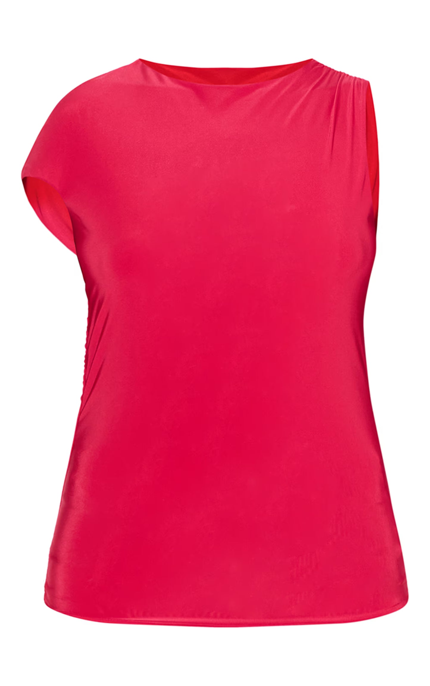 Red Double Layer Slinky Ruched Detail Longline Top