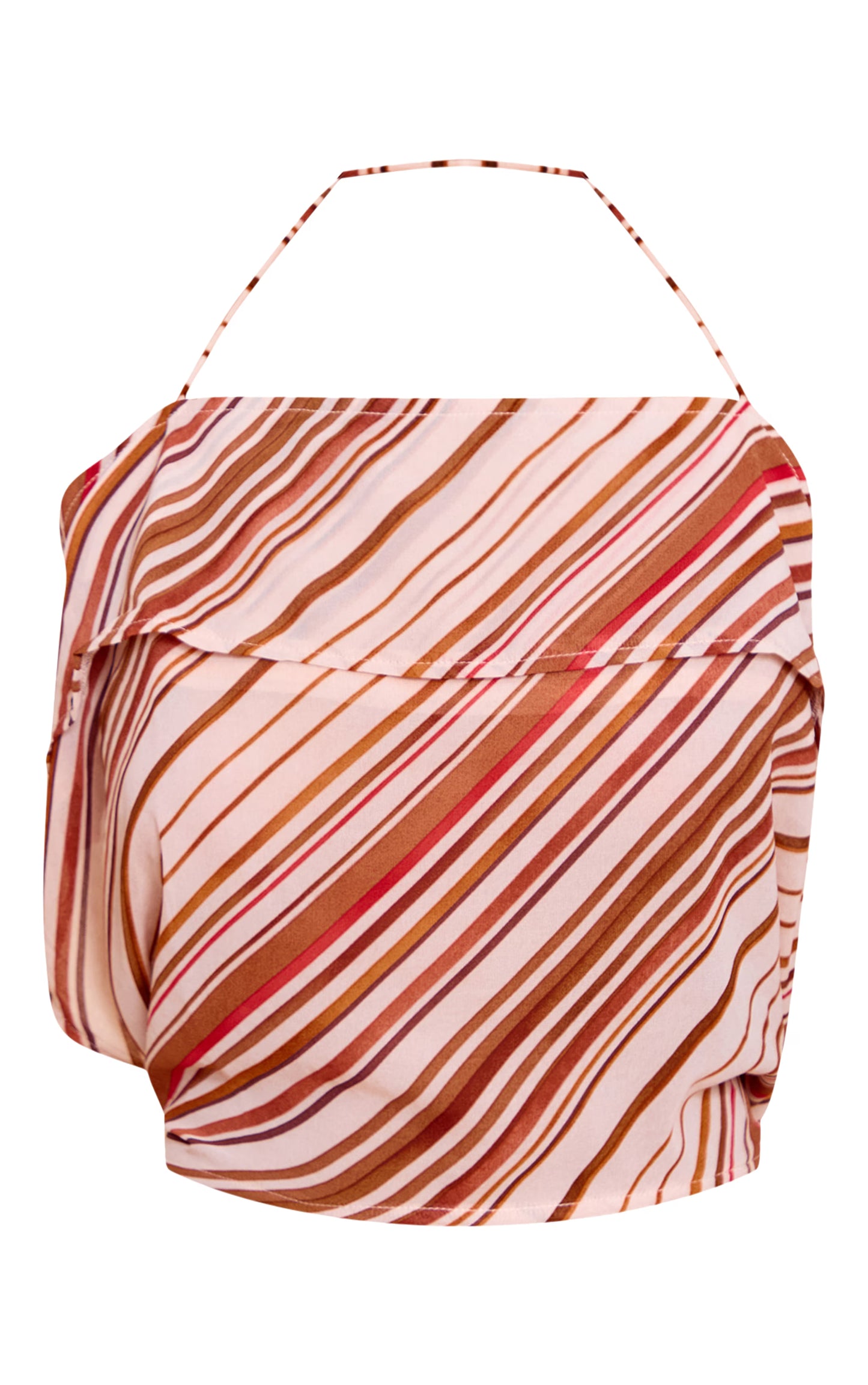 Rust Chiffon Striped Halterneck Strappy Top