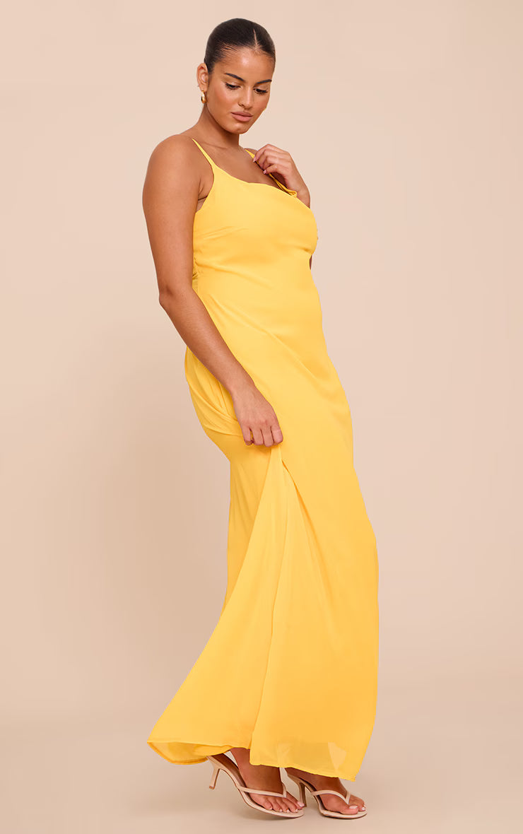 Plus Yellow Chiffon Strappy Maxi Dress