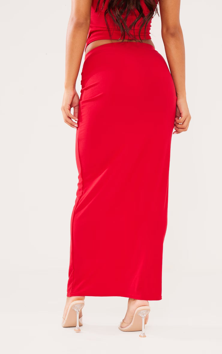 Red Soft Touch Low Rise Maxi Skirt