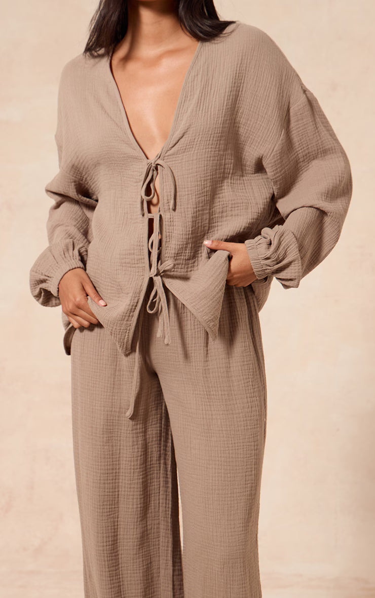 Clay Textured Cheesecloth Wide Leg Pant