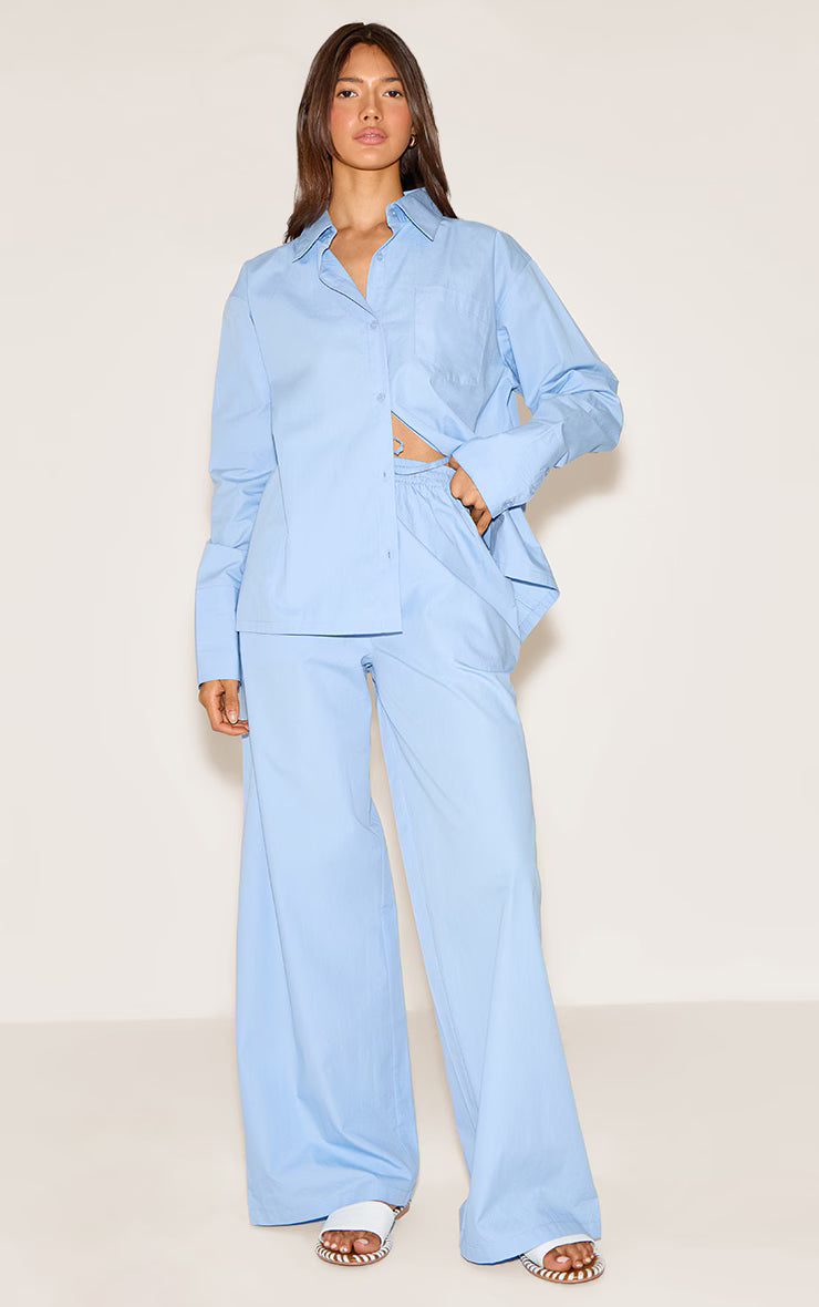 Sky Blue Cotton Poplin Oversized Long Sleeve Shirt