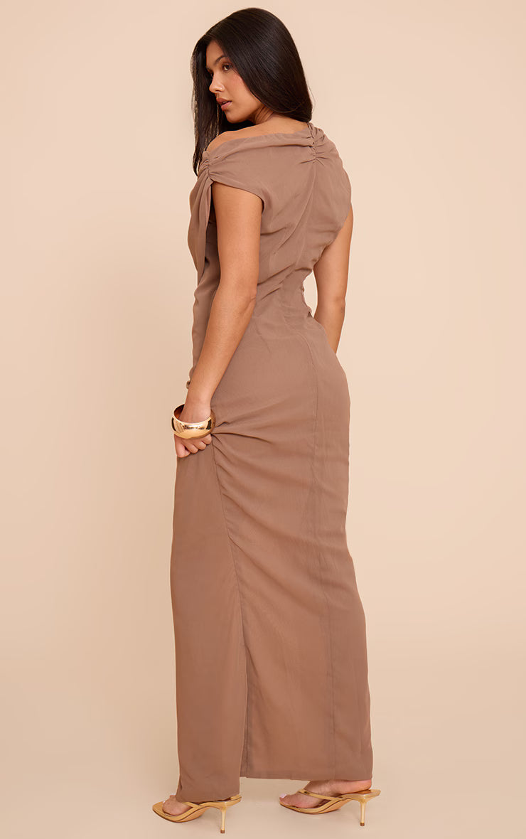 Deep Taupe Chiffon Cowl Neck Maxi Dress