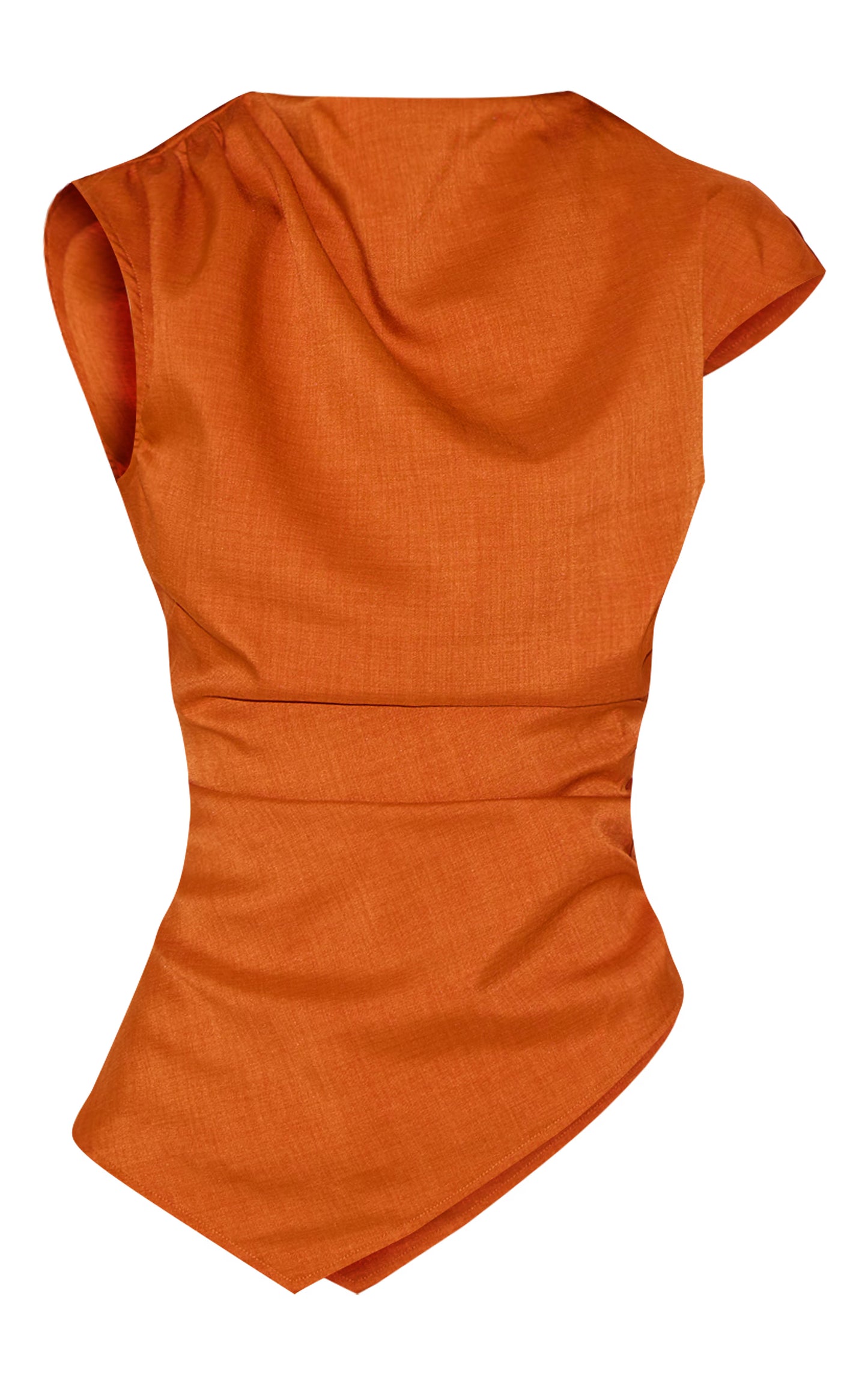 Rust Woven Ruched Asymmetric Long Top