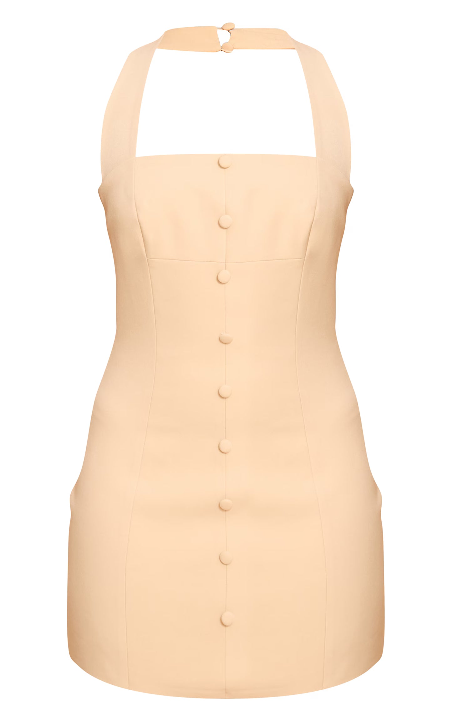 Almond Woven Halter Neck Button Detail Mini Dress