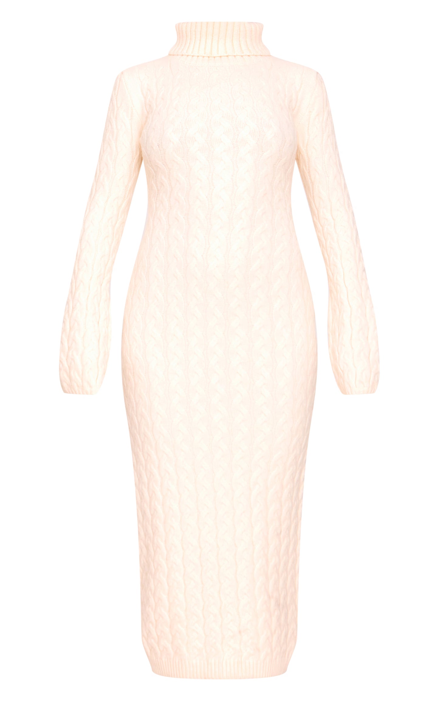 Oatmeal Chunky Cable Knit Roll Neck Maxi Sweater Dress