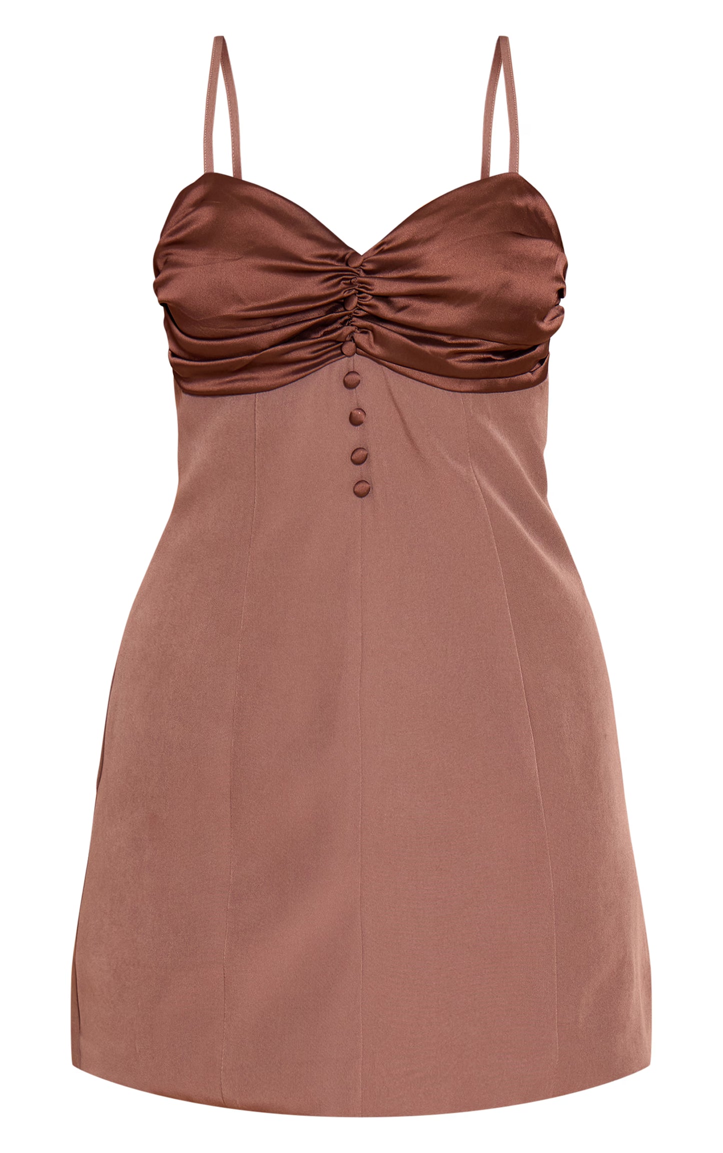 Chocolate Satin Bust Detail Mini Shift Dress