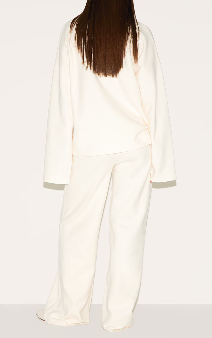Cream Heavy Brushed Rib Slouchy Wide Leg Pant