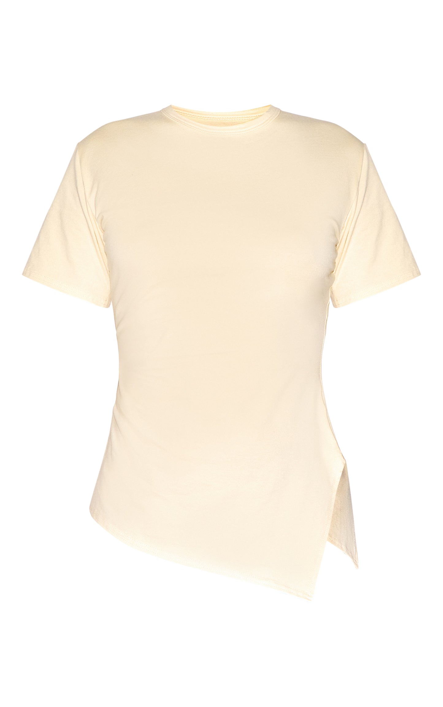 Butter Yellow Cotton Ruched Side Asymmetric Hem T-shirt