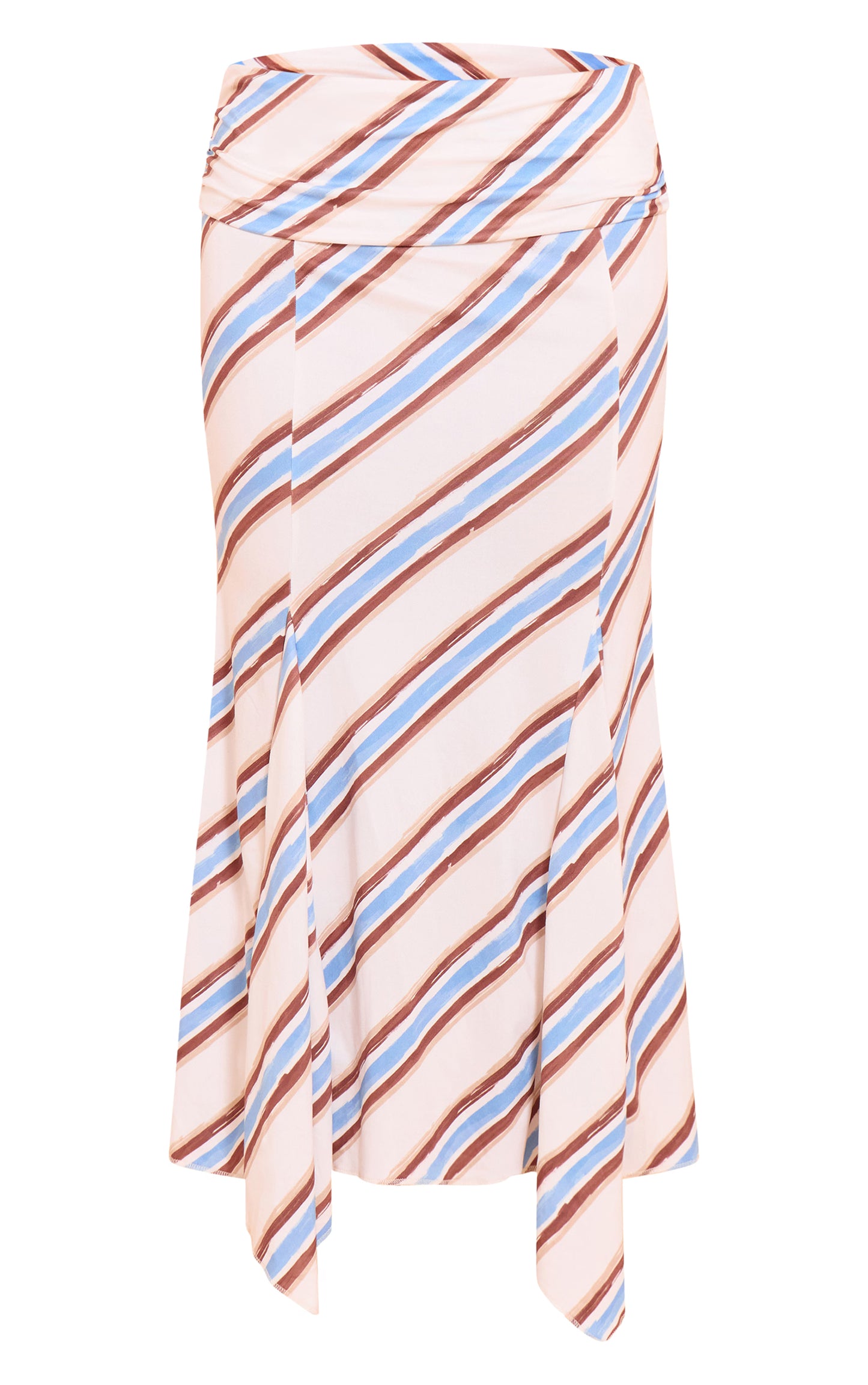 Cream Stripe Foldover Ruched Detail Midi Skirt