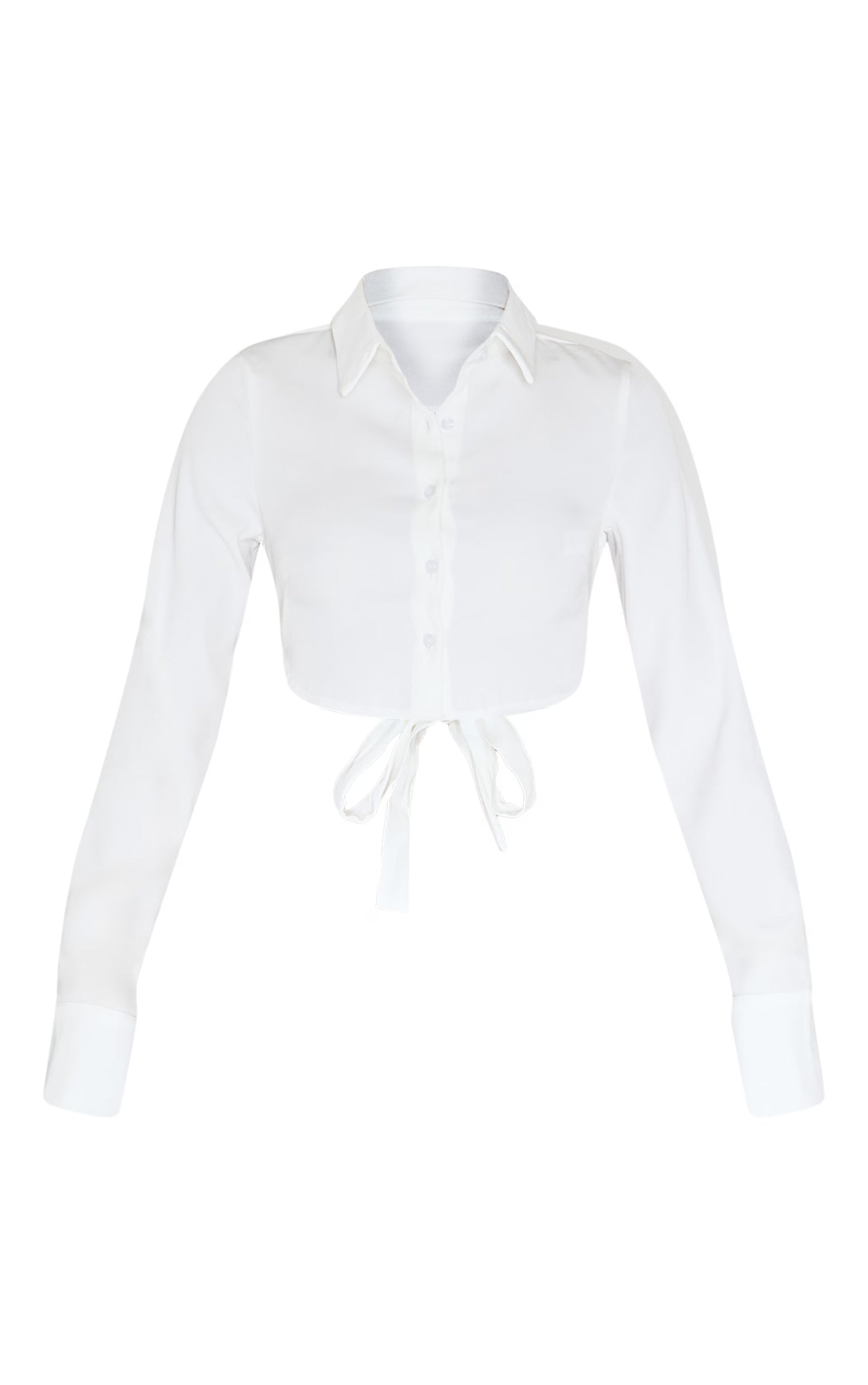 White Premium Woven Tie Backless Cropped Shirt