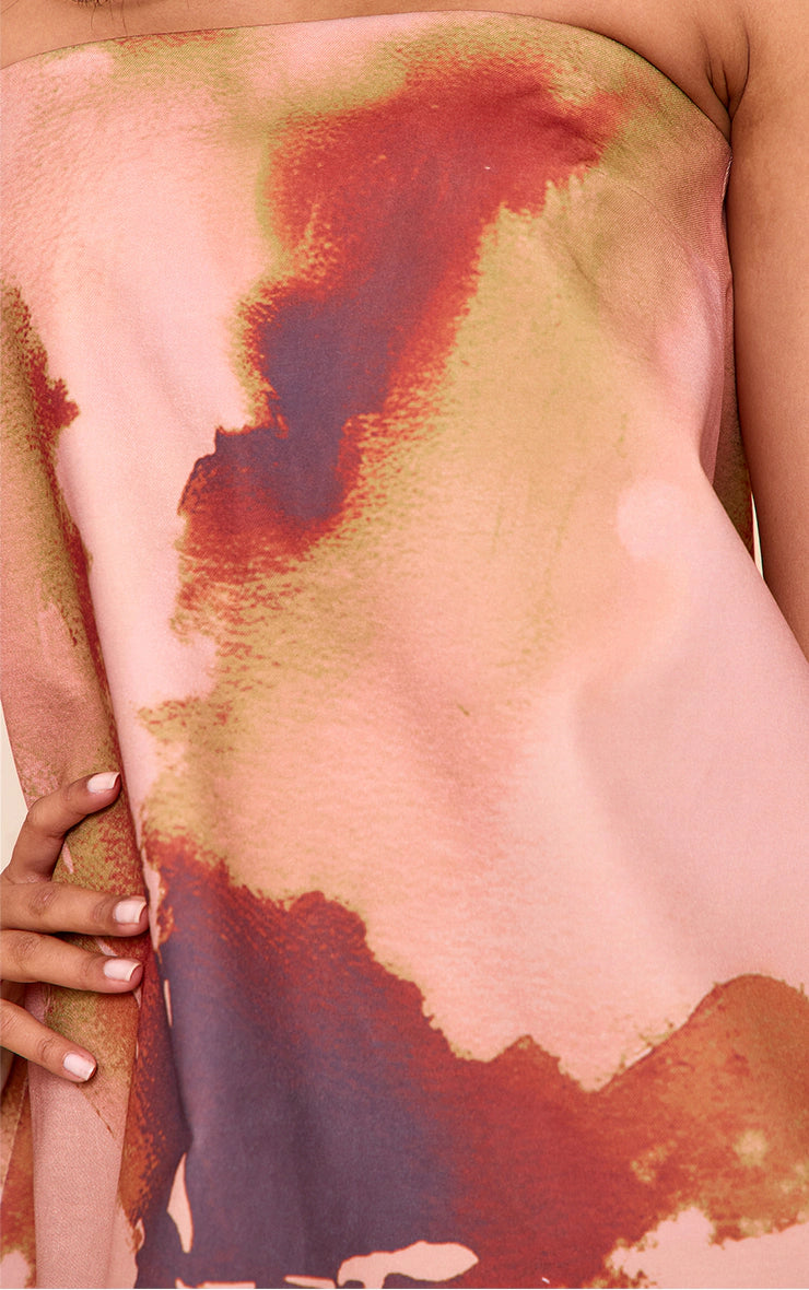 Brown Floral Printed Bandeau A-line Dress
