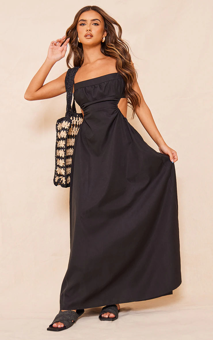 Black Cut Out Back Maxi Dress