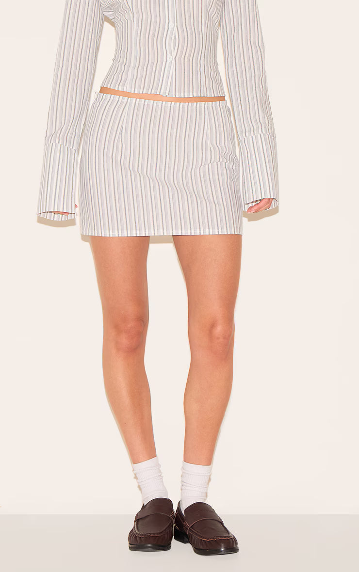 Cream Pinstripe A Line Mini Skirt