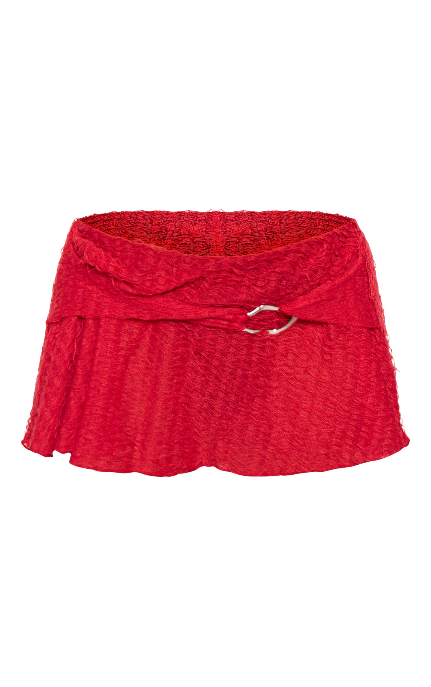 Red Textured Ring Detail Micro Mini Skirt