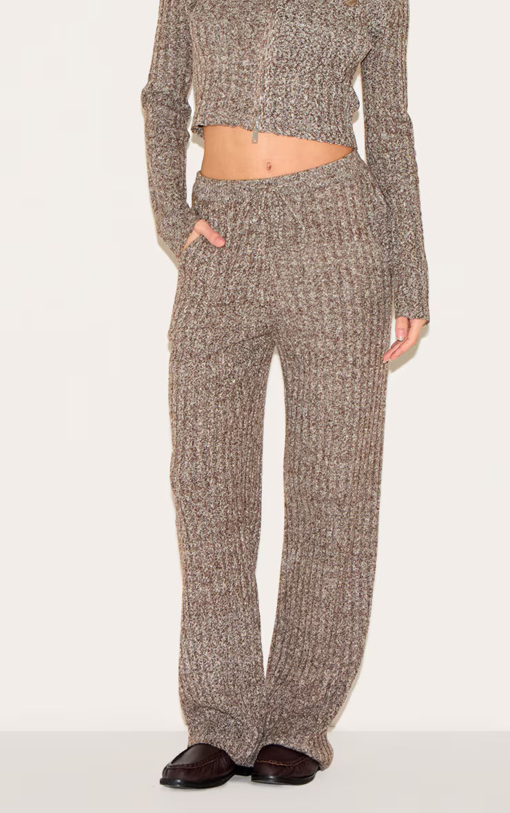 Chocolate Marl Knitted Tie Waist Pants