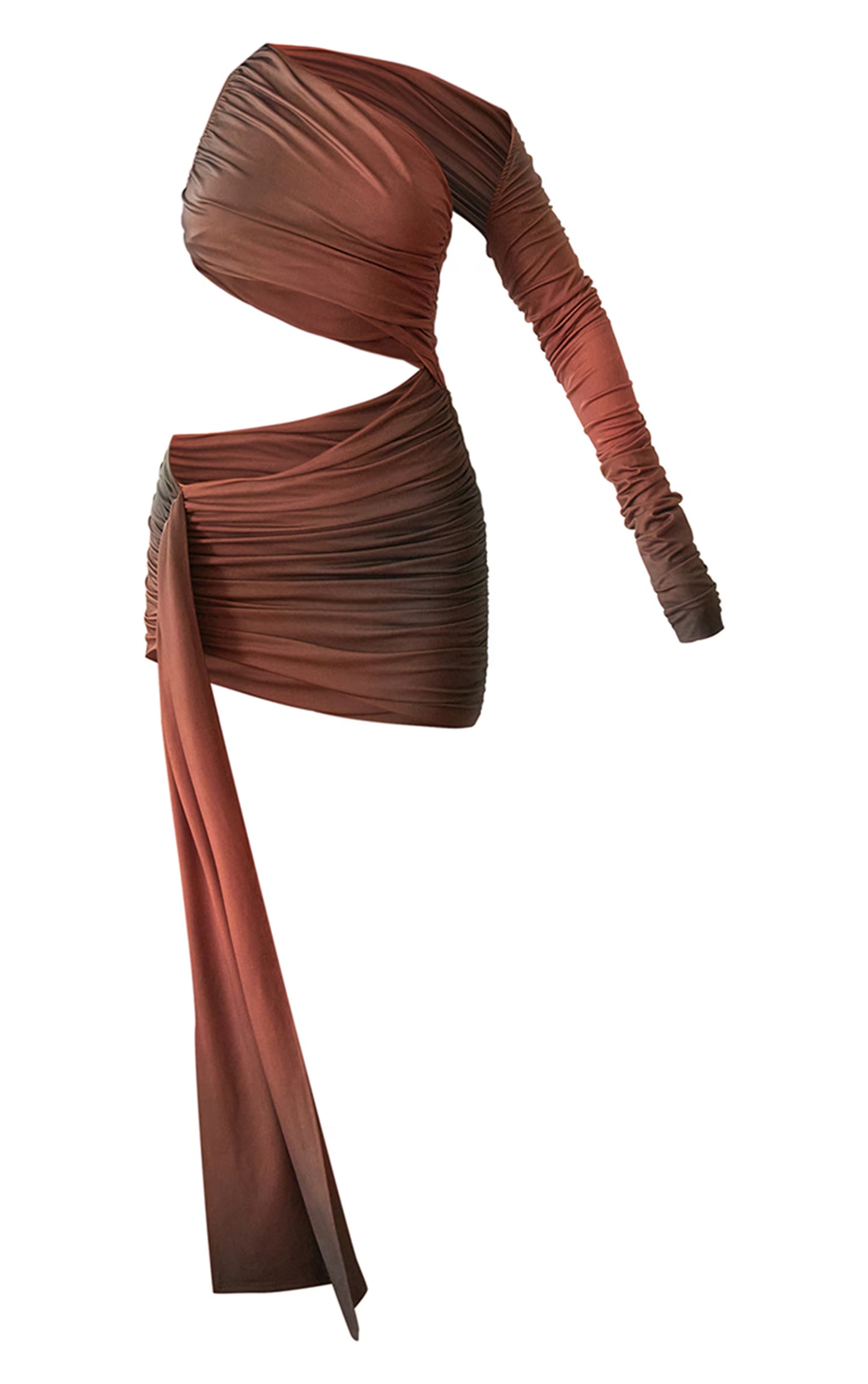 PLT Label Rust Ombre Print Lined Slinky Cut Out Ruched Bodycon Dress