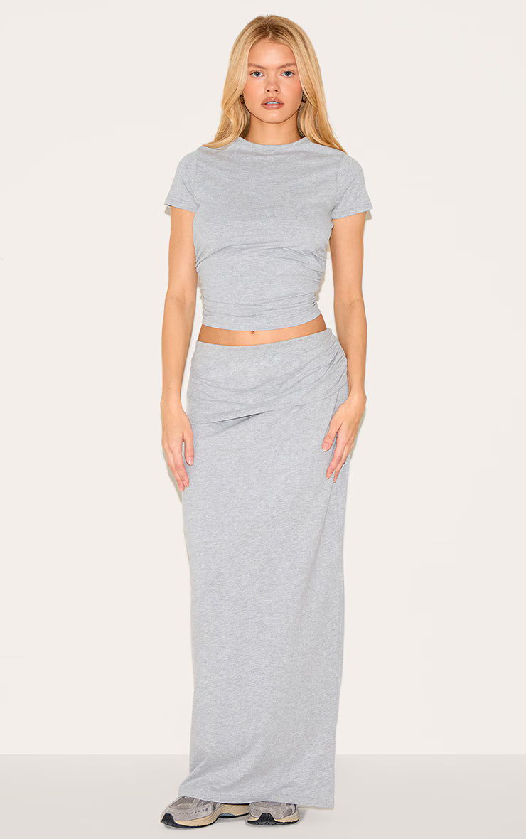 Grey Marl Cotton Side Cap Sleeve Ruched Top